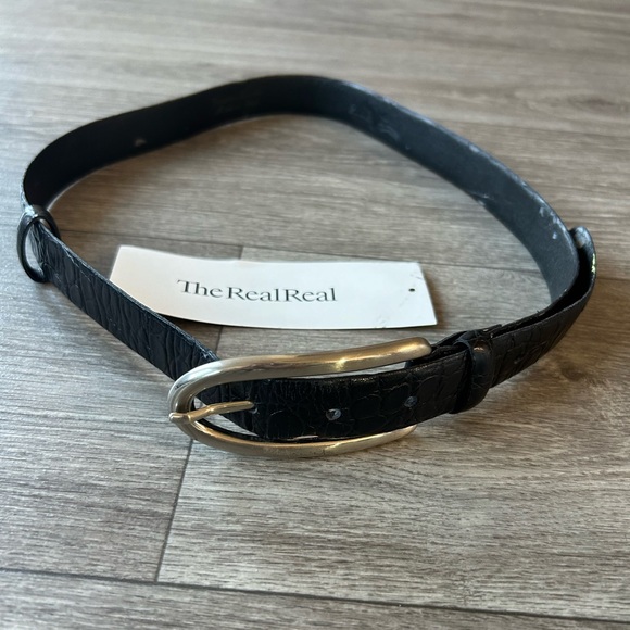 Vintage Ibel Genuine Leather Made in Italy Black Belt Silver Hardware S Luxury - Picture 10 of 13